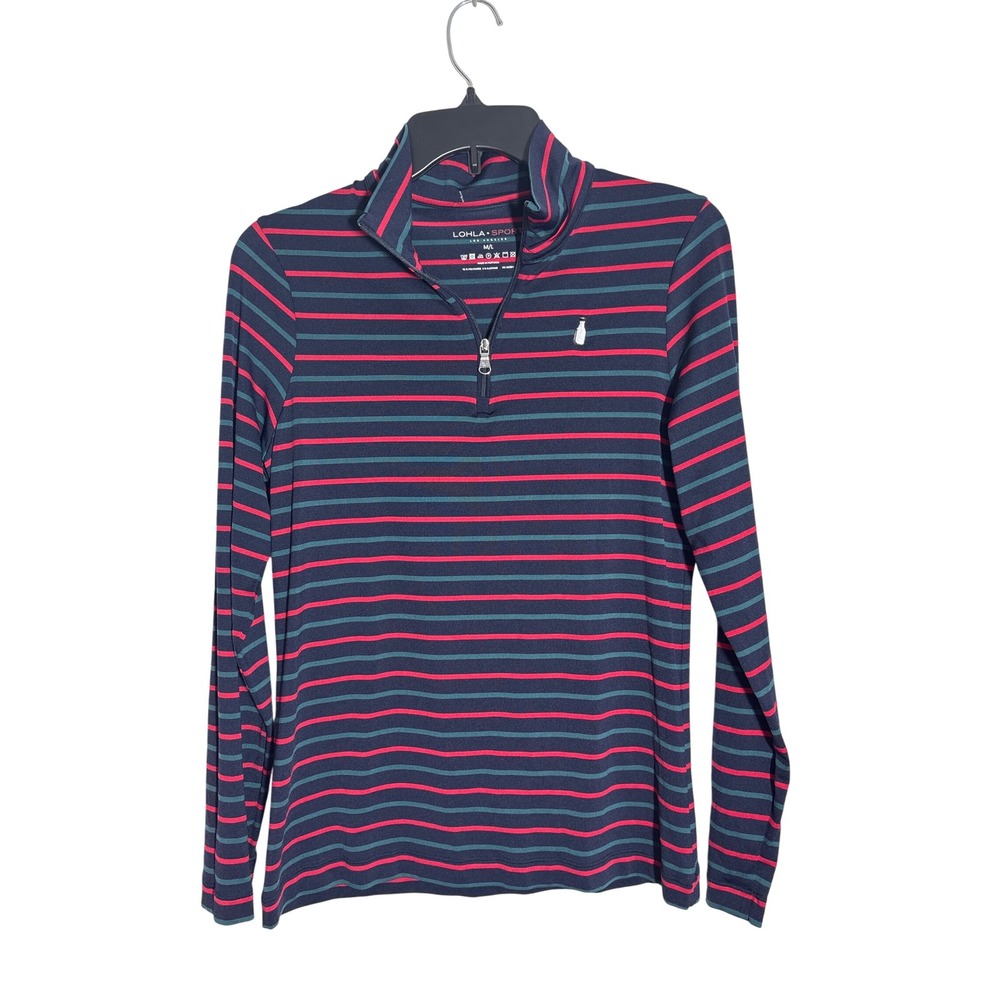 LOHLA Sport Long Sleeve Quarter Zip Pullover Top Golf sz M/L Stripe Excellent
